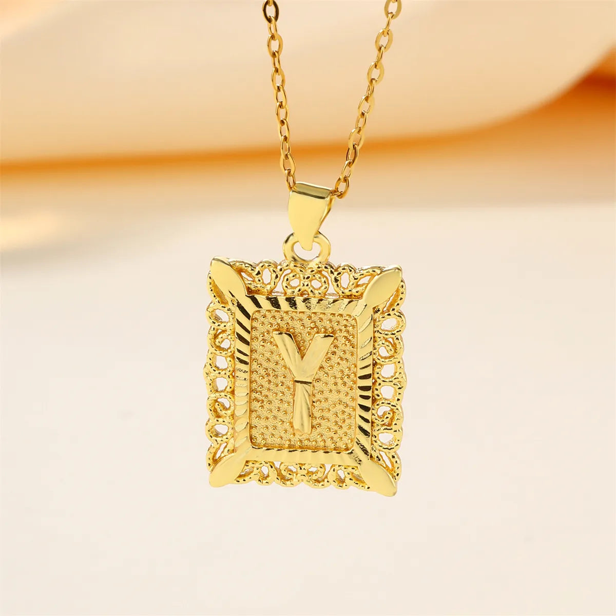 Copper 18K Gold Plated Casual Hollow Out Letter Pendant Necklace