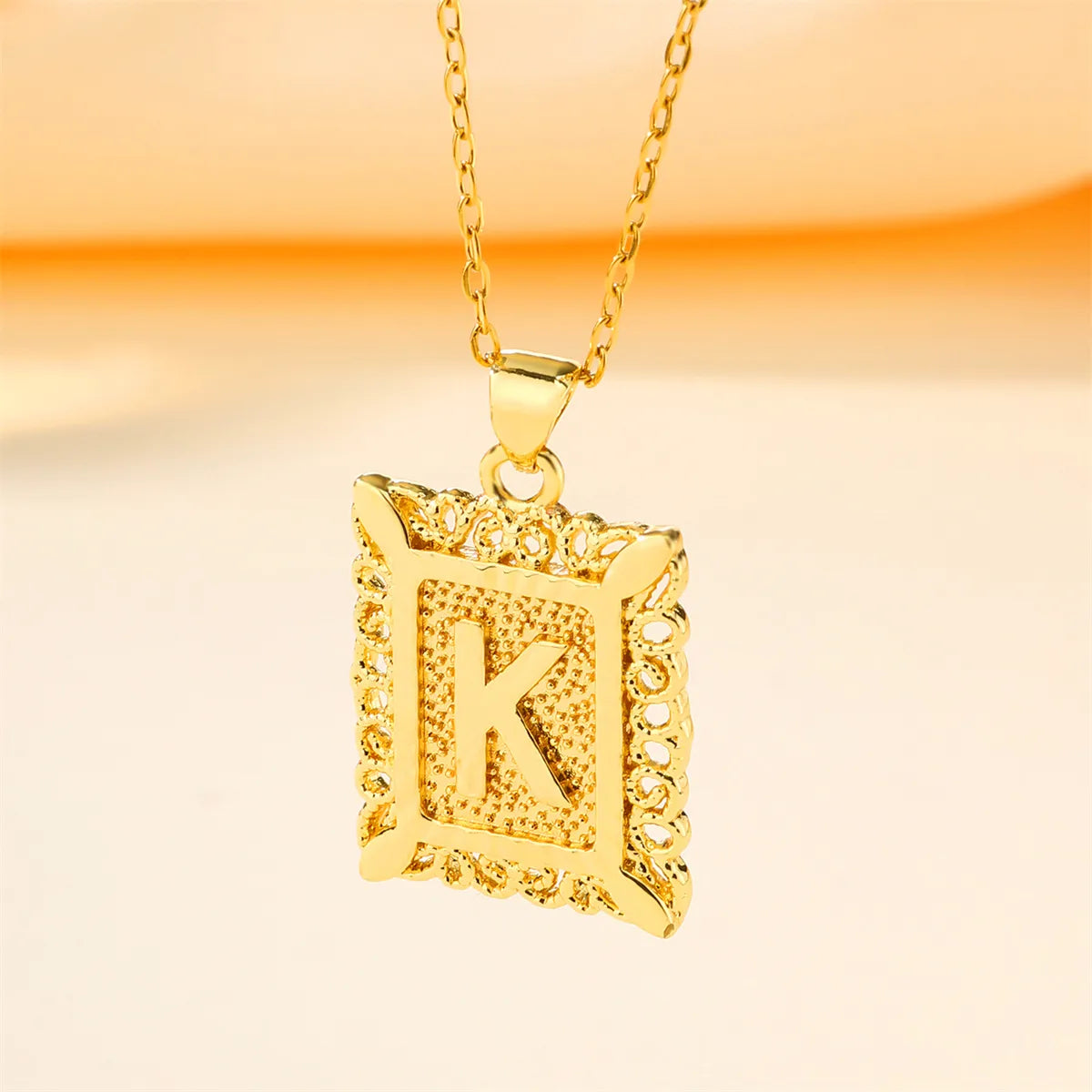 Copper 18K Gold Plated Casual Hollow Out Letter Pendant Necklace