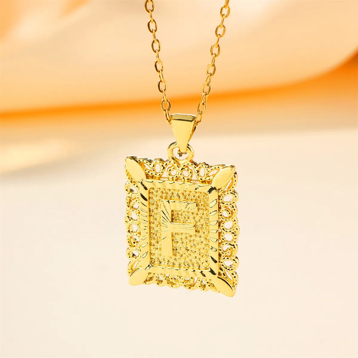 Copper 18K Gold Plated Casual Hollow Out Letter Pendant Necklace