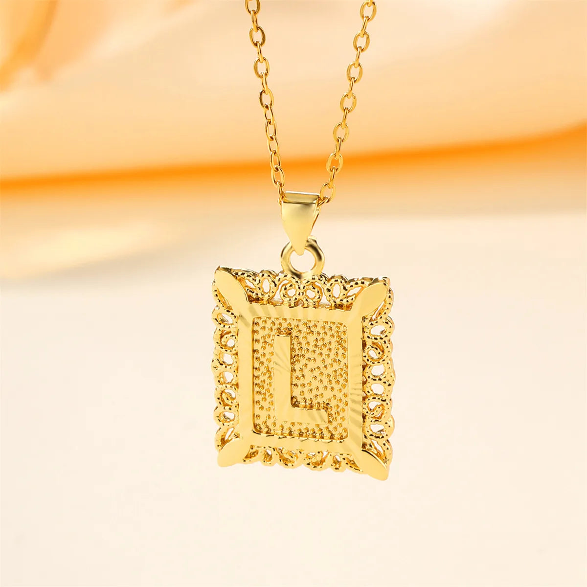 Copper 18K Gold Plated Casual Hollow Out Letter Pendant Necklace