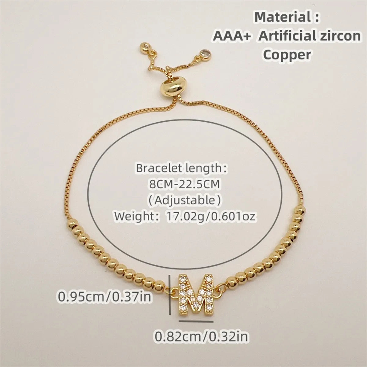 Copper 18K Gold Plated Casual Simple Style Classic Style Plating Inlay Letter Zircon Bracelets