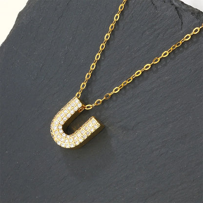 Copper 18K Gold Plated Casual Simple Style Inlay Letter Zircon Pendant Necklace