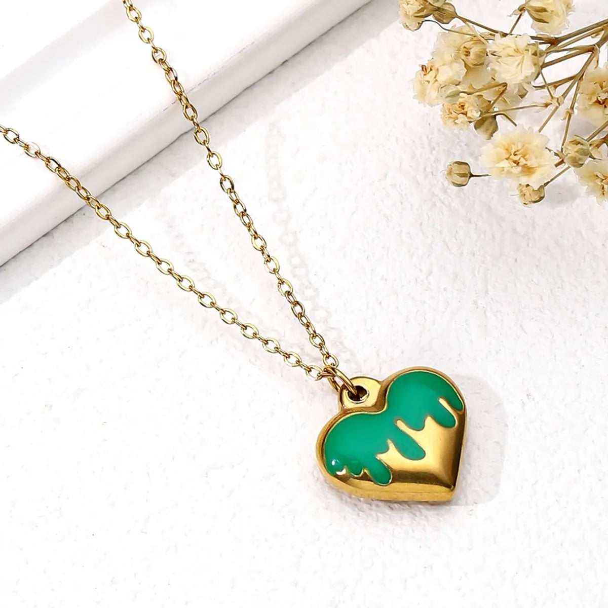 Copper 18K Gold Plated Casual Streetwear Heart Shape Enamel Pendant Necklace