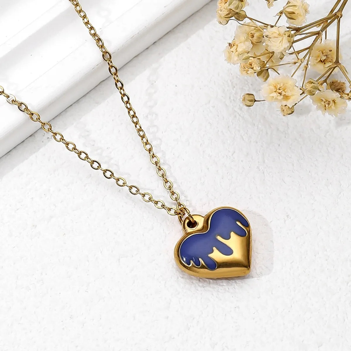 Copper 18K Gold Plated Casual Streetwear Heart Shape Enamel Pendant Necklace