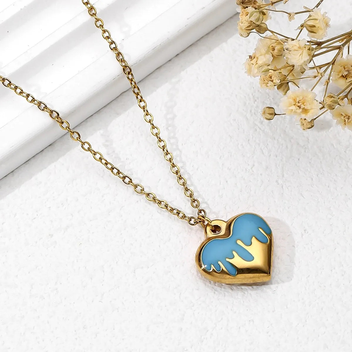 Copper 18K Gold Plated Casual Streetwear Heart Shape Enamel Pendant Necklace