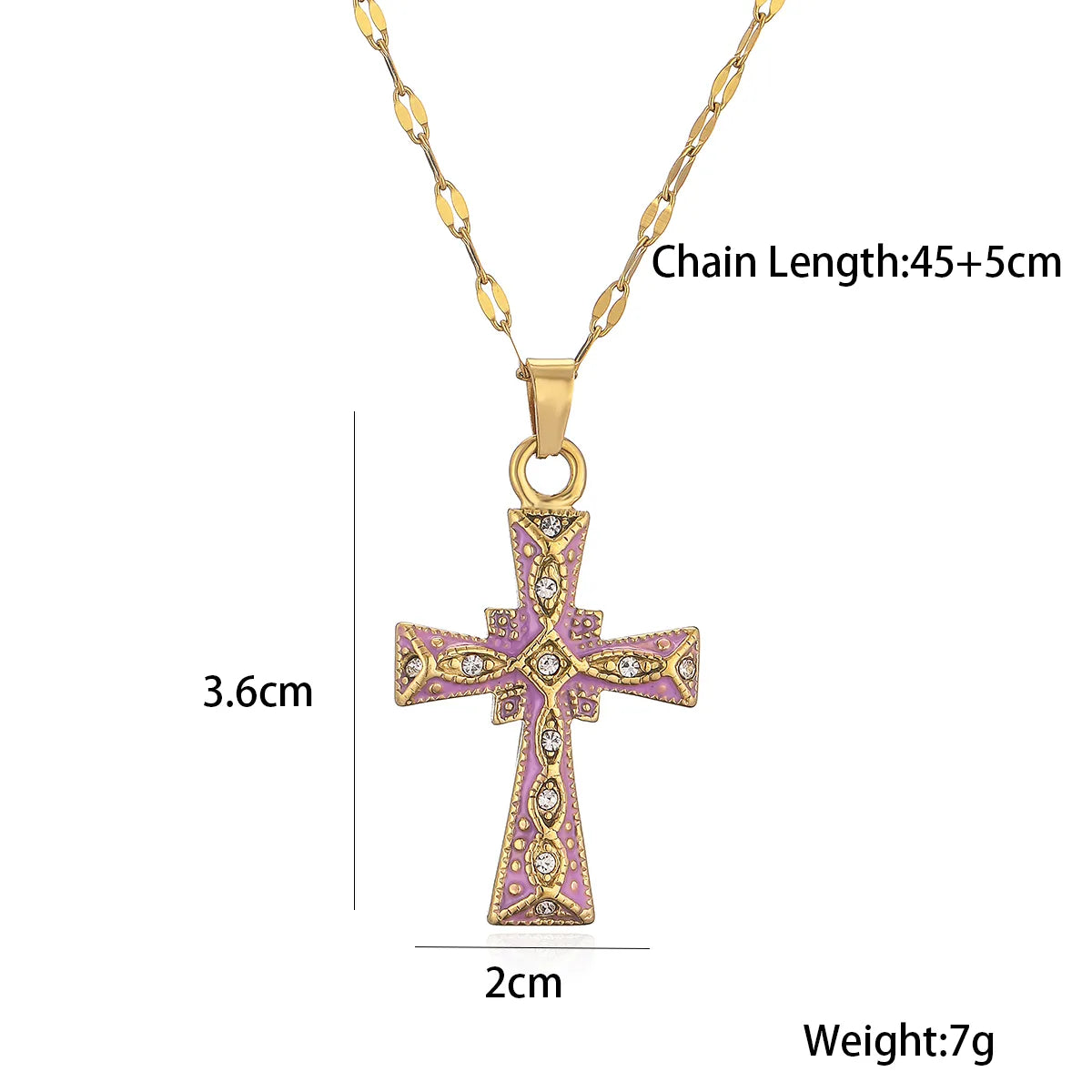 Copper 18K Gold Plated Classic Style Commute Enamel Plating Inlay Cross Zircon Pendant Necklace