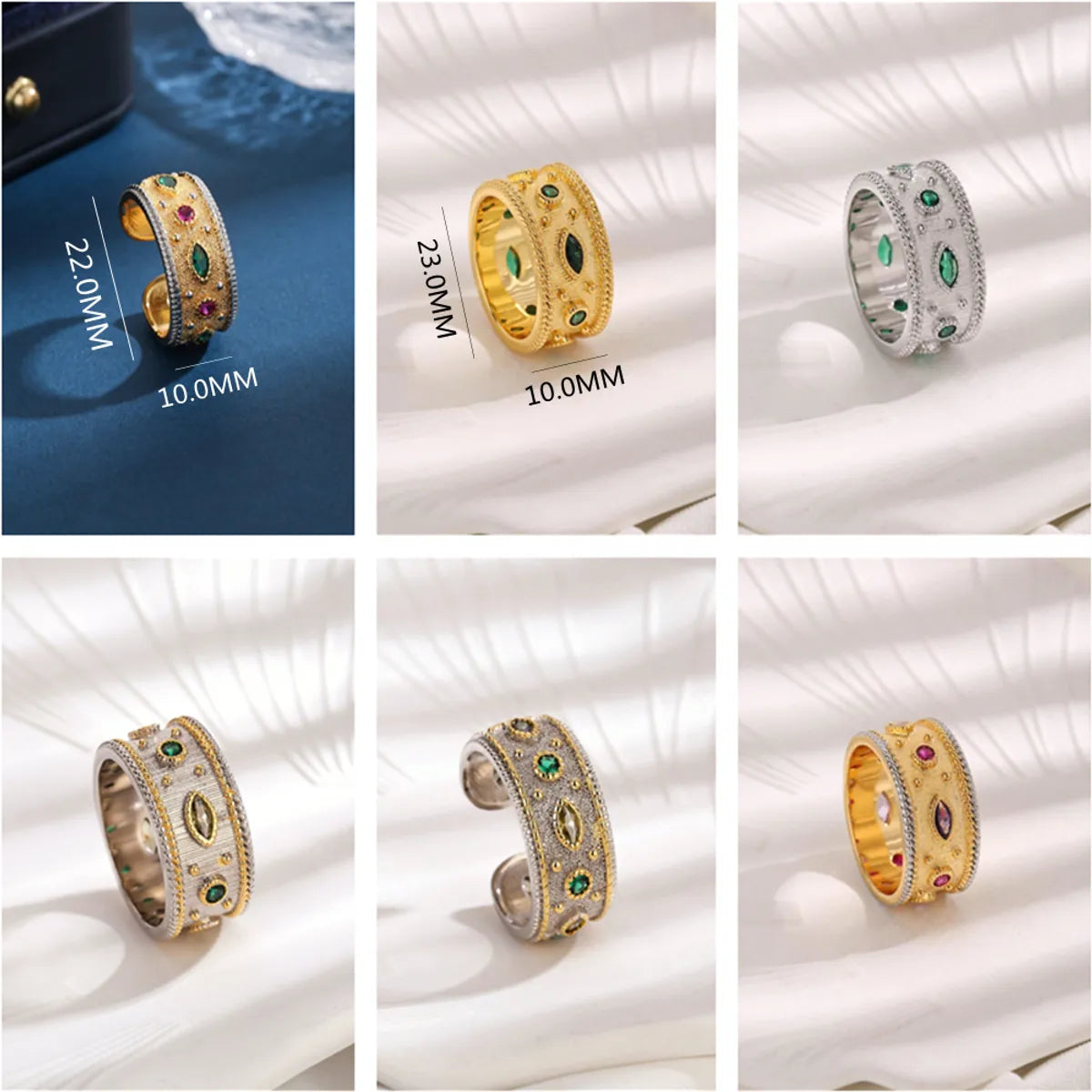 Copper 18K Gold Plated Classical Lady Plating Inlay Geometric Zircon Open Rings