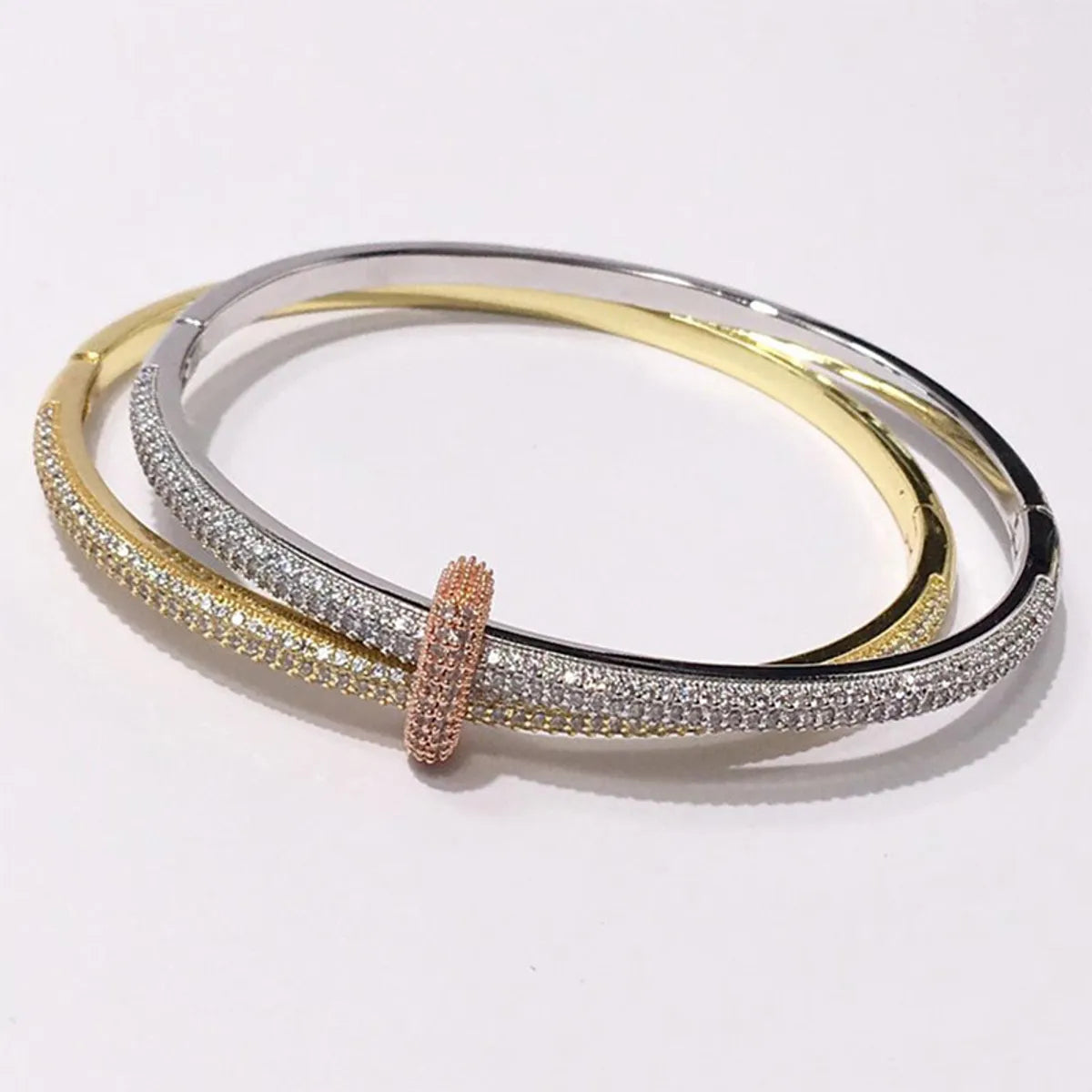 Copper 18K Gold Plated Commute Plating Inlay Color Block Zircon Bangle