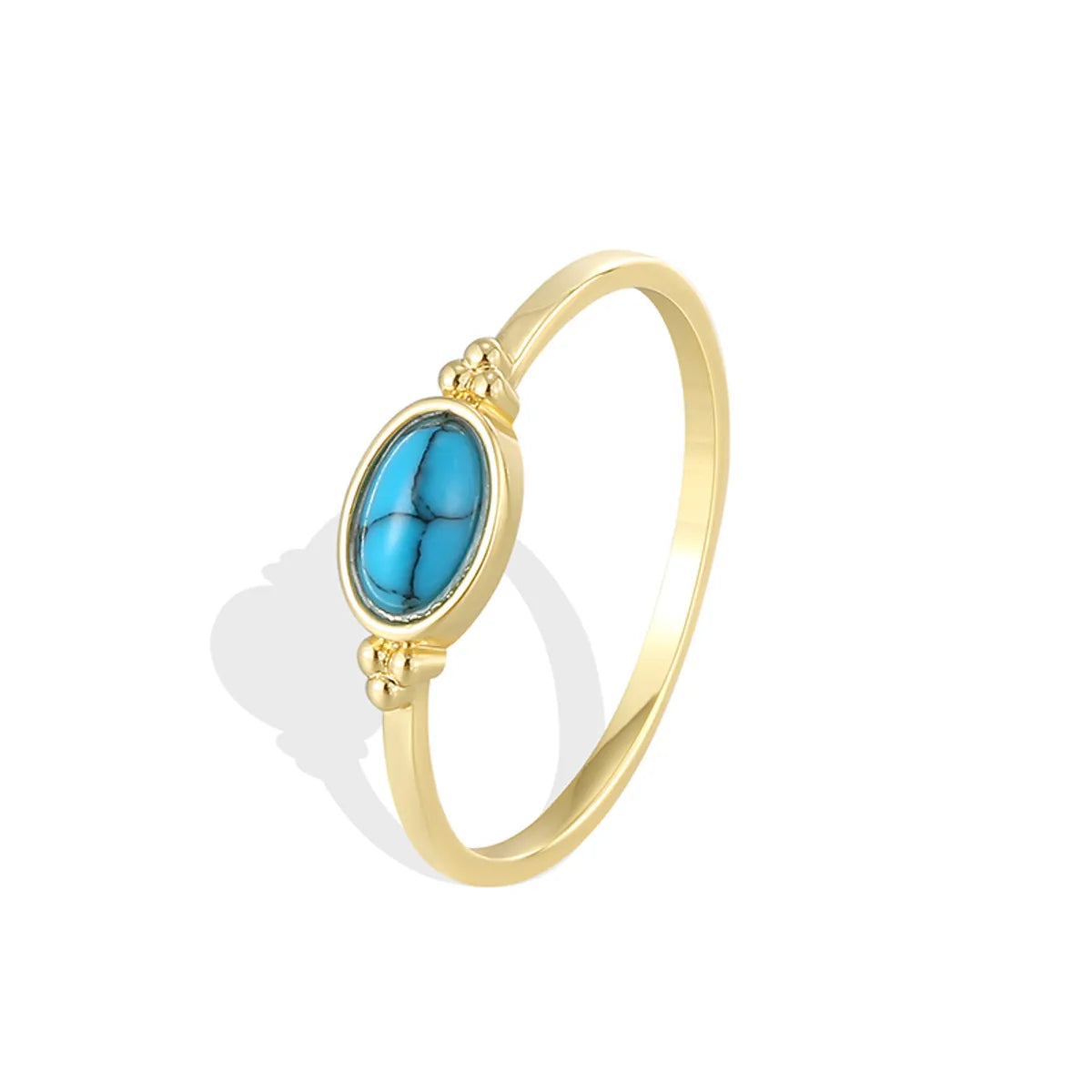 Copper 18K Gold Plated Copper Plated Gold 0.03 M Simple Style Classic Style Plating Inlay Color Block Turquoise Rings