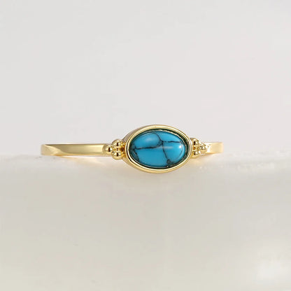 Copper 18K Gold Plated Copper Plated Gold 0.03 M Simple Style Classic Style Plating Inlay Color Block Turquoise Rings