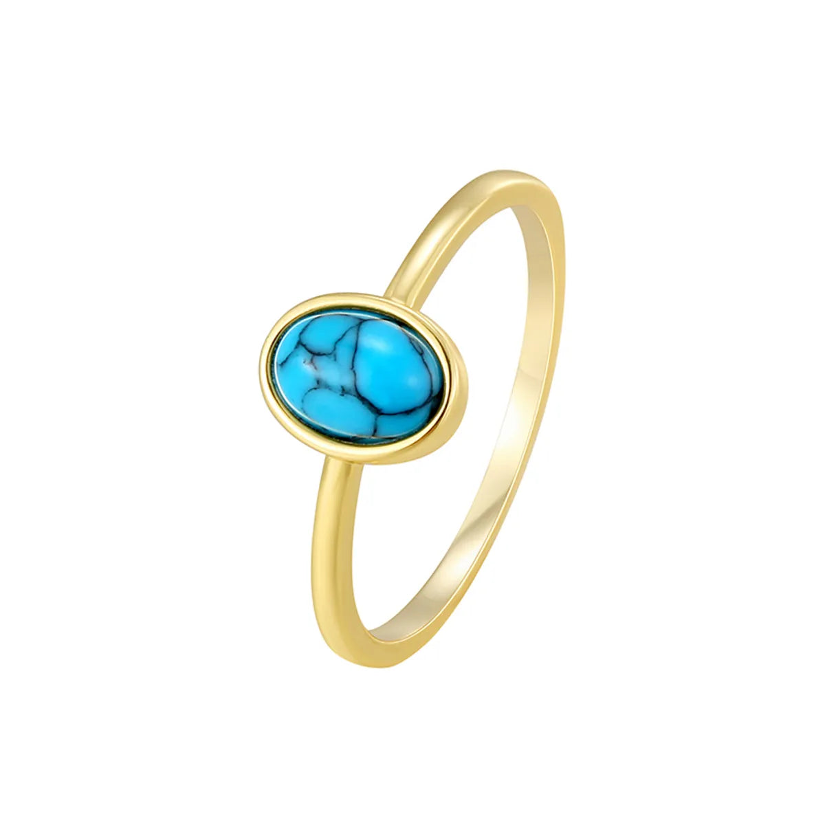 Copper 18K Gold Plated Copper Plated Gold 0.03 M Simple Style Classic Style Plating Inlay Color Block Turquoise Rings