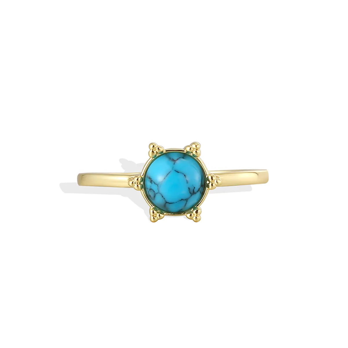 Copper 18K Gold Plated Copper Plated Gold 0.03 M Simple Style Classic Style Plating Inlay Color Block Turquoise Rings