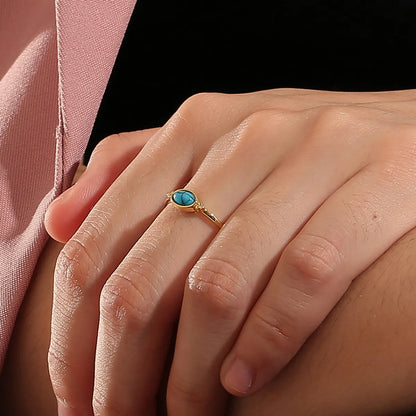 Copper 18K Gold Plated Copper Plated Gold 0.03 M Simple Style Classic Style Plating Inlay Color Block Turquoise Rings