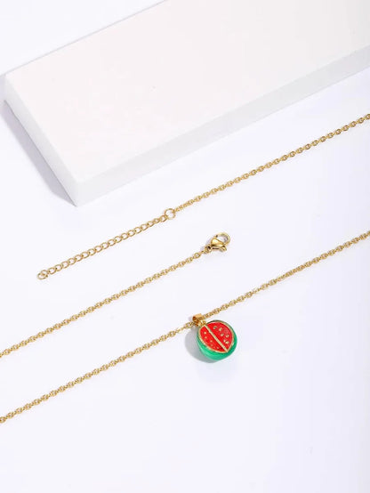 Copper 18K Gold Plated Cute Sweet Grape Watermelon Enamel Pendant Necklace