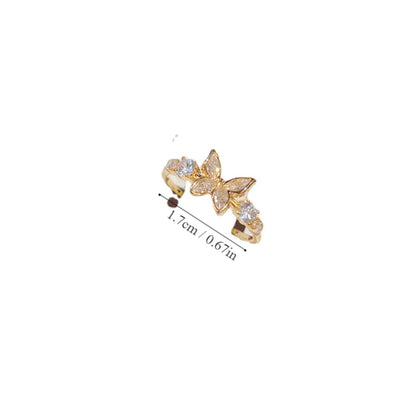 Copper 18K Gold Plated Cute Sweet Plating Inlay Bow Knot Zircon Open Rings