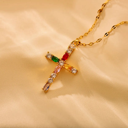 Copper 18K Gold Plated Elegant Cross Plating Pendant Necklace