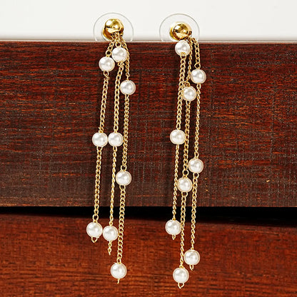 Copper 18K Gold Plated Elegant Glam Geometric Beaded Inlay Artificial Pearls Earrings Necklace