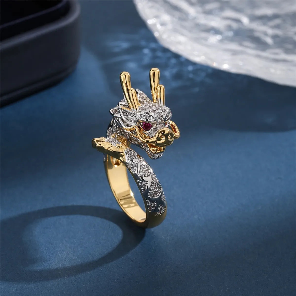 Copper 18K Gold Plated Elegant Glam Luxurious Plating Inlay Dragon Zircon Open Rings