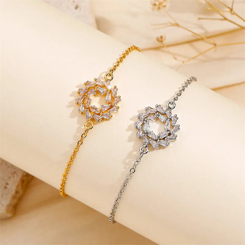 Copper 18K Gold Plated Elegant Lady Inlay Solid Color Zircon Bracelets