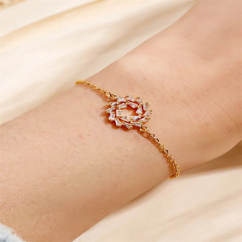 Copper 18K Gold Plated Elegant Lady Inlay Solid Color Zircon Bracelets