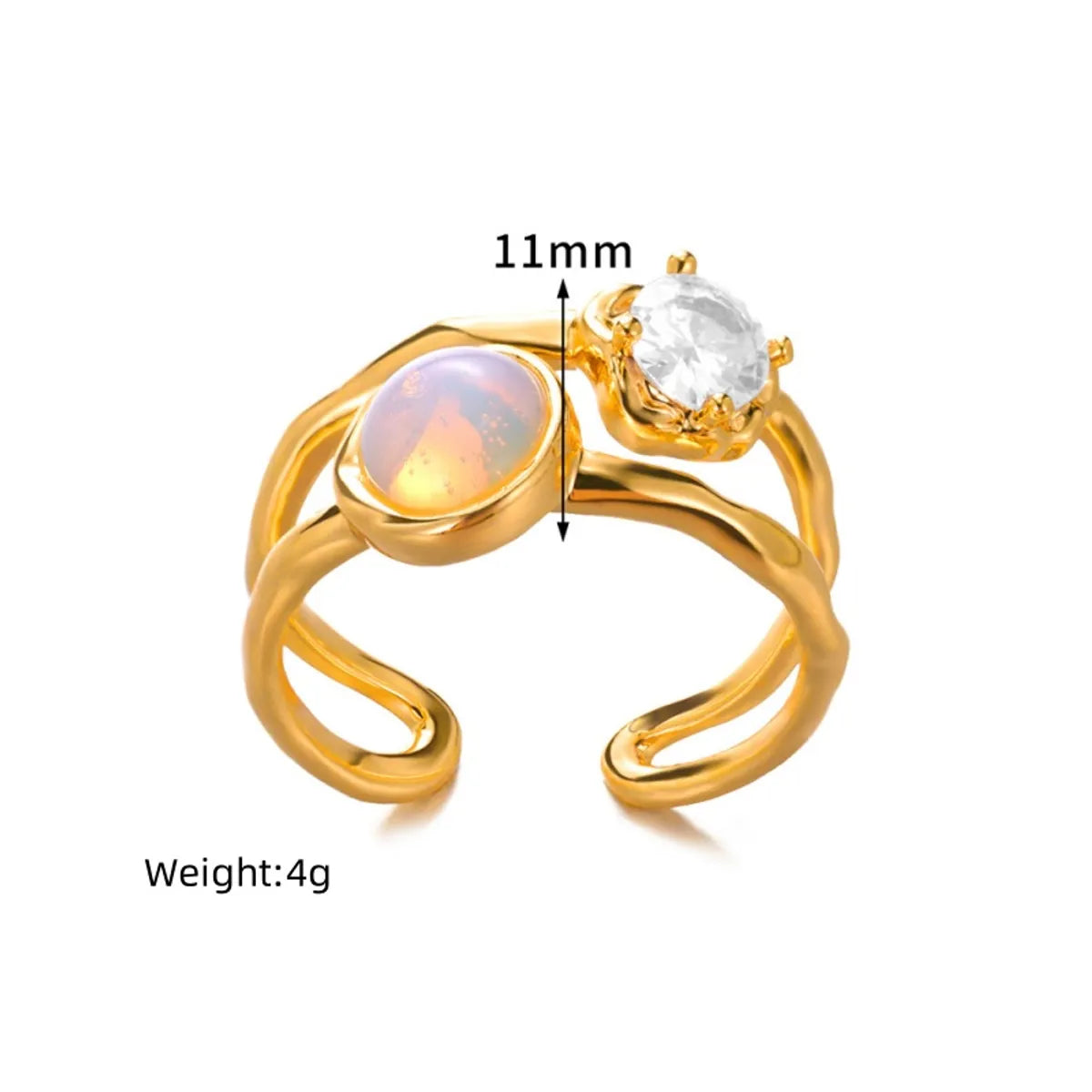 Copper 18K Gold Plated Elegant Lady Simple Style Inlay Geometric Ball Zircon Open Rings