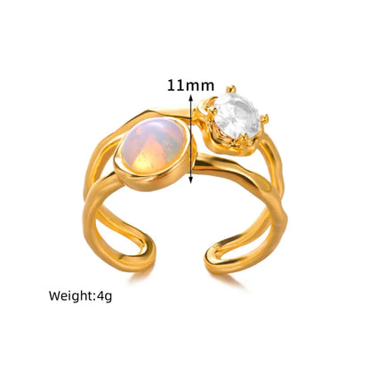 Copper 18K Gold Plated Elegant Lady Simple Style Inlay Geometric Ball Zircon Open Rings