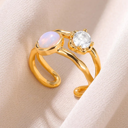 Copper 18K Gold Plated Elegant Lady Simple Style Inlay Geometric Ball Zircon Open Rings