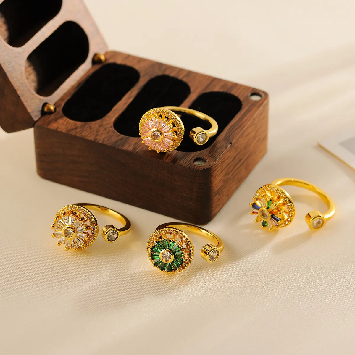 Copper 18K Gold Plated Elegant Luxurious Plating Inlay Color Block Rhinestones Rings