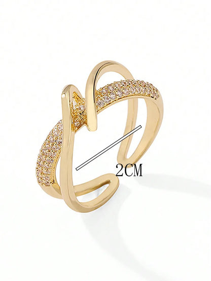 Copper 18K Gold Plated Elegant Luxurious Plating Inlay Geometric Zircon Open Rings