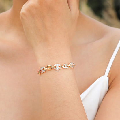 Copper 18K Gold Plated Elegant Shiny Inlay Flower Snake Zircon Bracelets