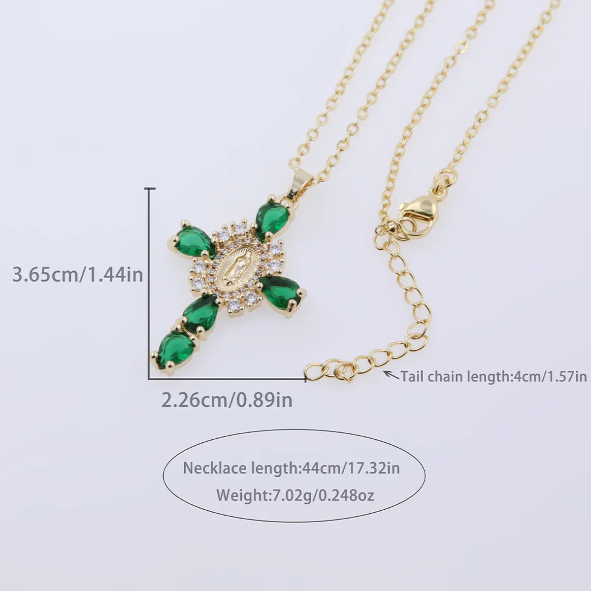 Copper 18K Gold Plated Elegant Shiny Inlay Human Cross Zircon Pendant Necklace