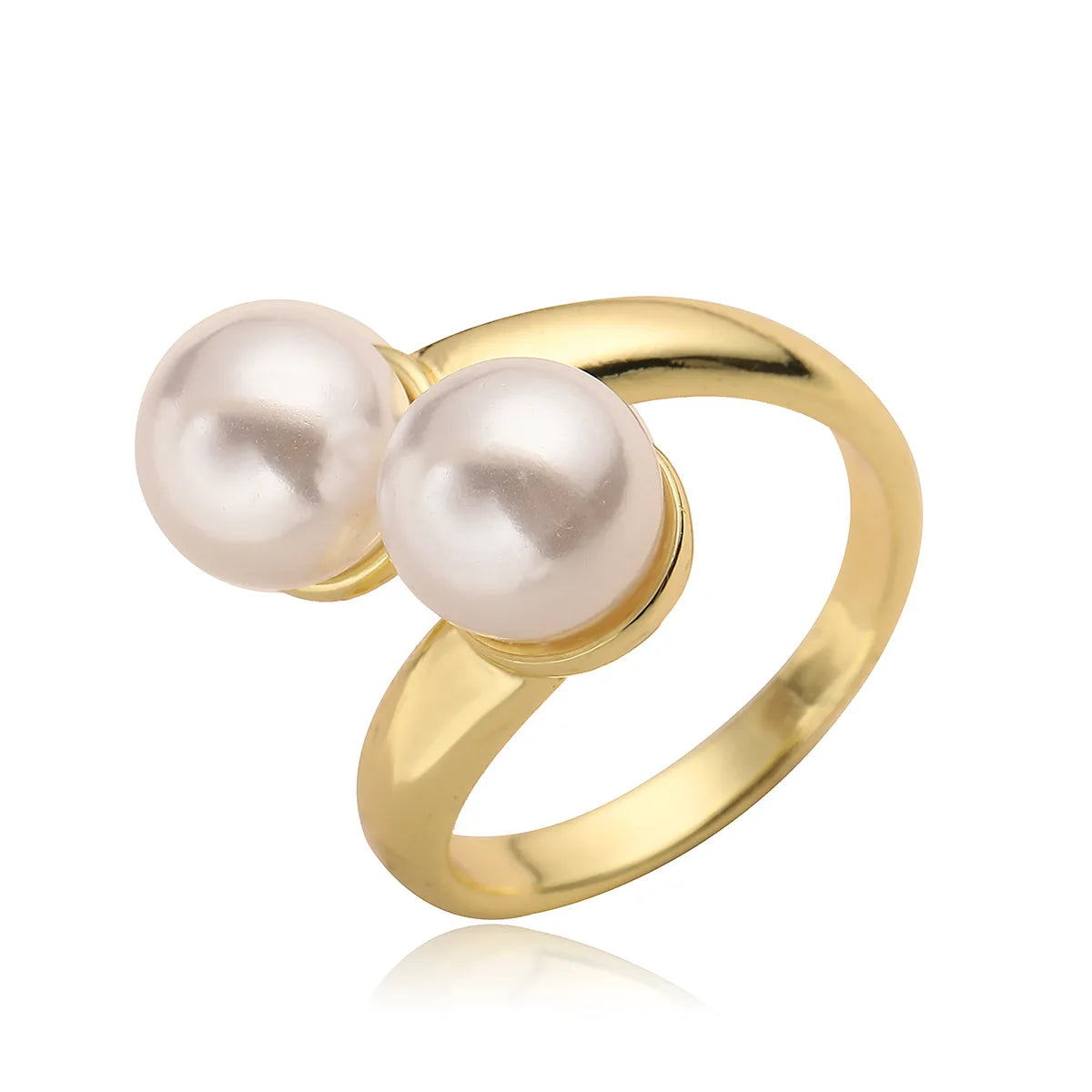 Copper 18K Gold Plated Elegant Simple Style Commute Plating Inlay Geometric Artificial Pearls Open Rings