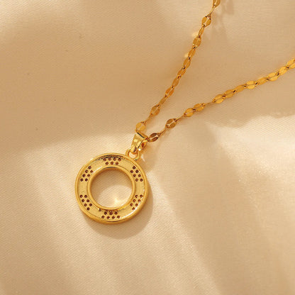 Copper 18K Gold Plated Elegant Simple Style Inlay Round Artificial Diamond Pendant Necklace