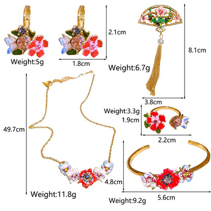 Copper 18K Gold Plated Elegant Sweet Inlay Flower Imitation Pearl Rhinestones Jewelry Set