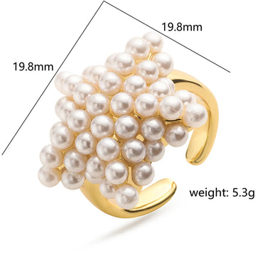 Copper 18K Gold Plated Elegant Sweet Plating Inlay Pentagram Oval Heart Shape Artificial Pearls Open Rings