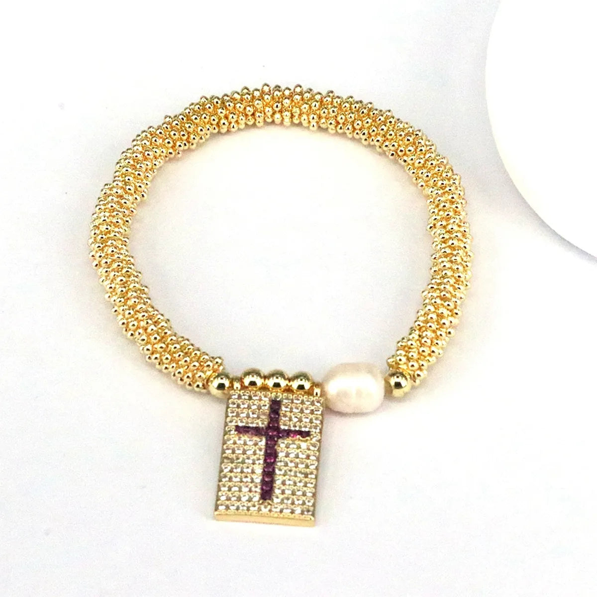 Copper 18K Gold Plated Elegant Vintage Style Luxurious Plating Inlay Cross Heart Shape Zircon Bracelets