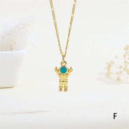 Copper 18K Gold Plated Enamel Astronaut Pendant Necklace