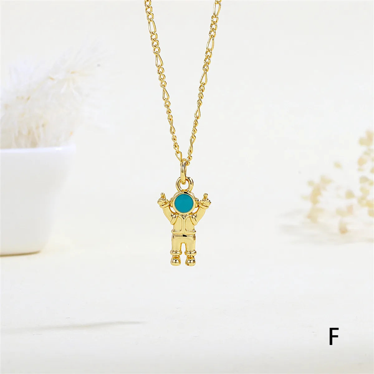 Copper 18K Gold Plated Enamel Astronaut Pendant Necklace