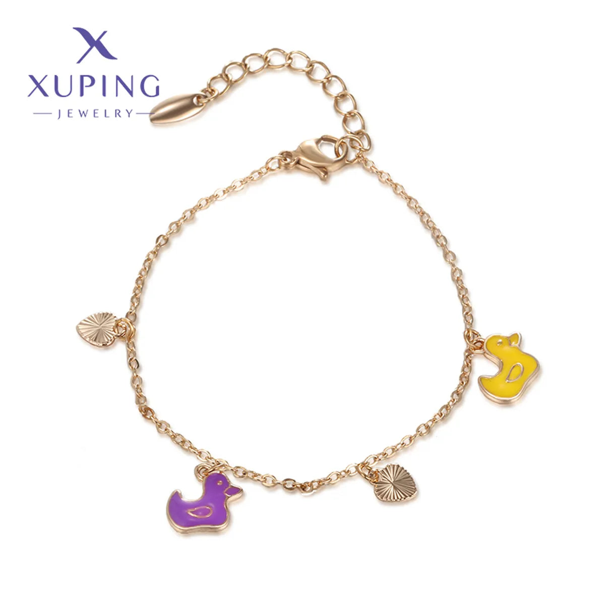 Copper 18K Gold Plated Enamel Heart Shape Duck Bracelets