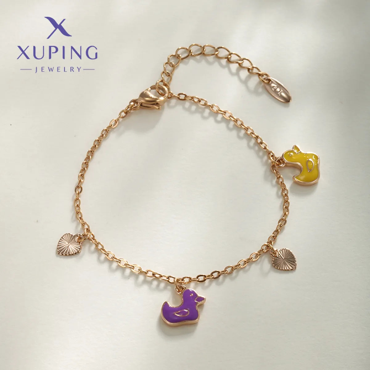 Copper 18K Gold Plated Enamel Heart Shape Duck Bracelets