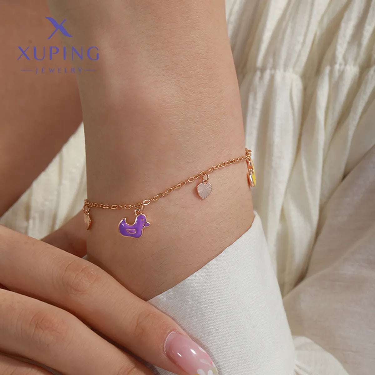 Copper 18K Gold Plated Enamel Heart Shape Duck Bracelets