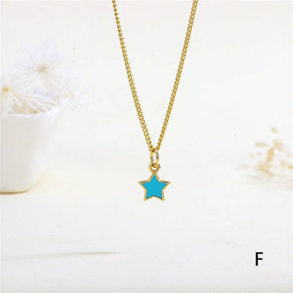 Copper 18K Gold Plated Enamel Pentagram Pendant Necklace