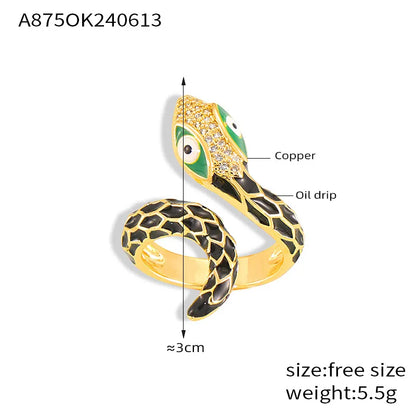 Copper 18K Gold Plated Enamel Plating Snake Open Rings