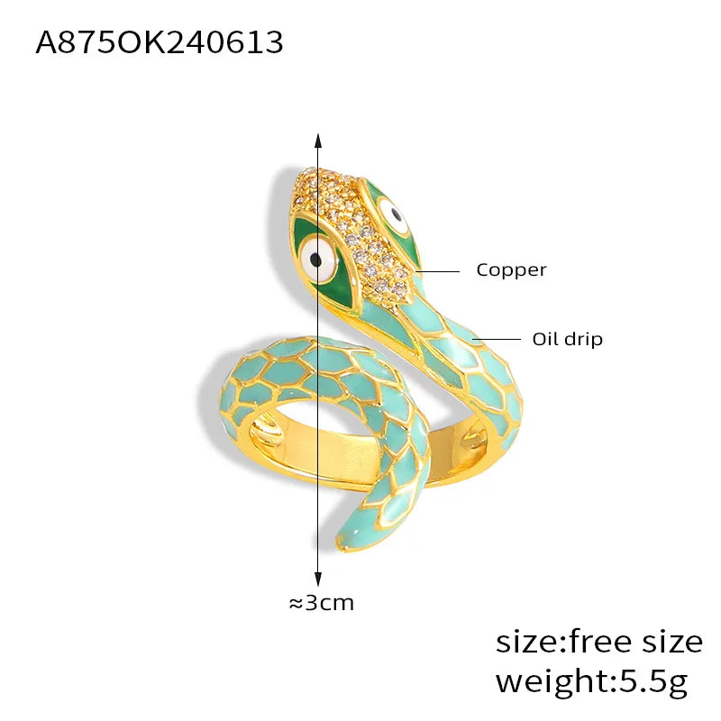 Copper 18K Gold Plated Enamel Plating Snake Open Rings