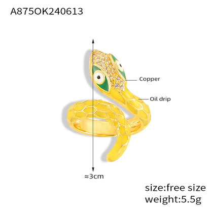 Copper 18K Gold Plated Enamel Plating Snake Open Rings