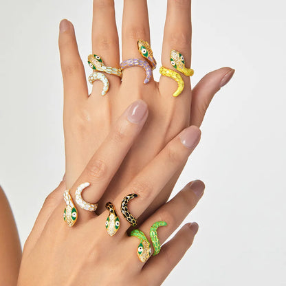 Copper 18K Gold Plated Enamel Plating Snake Open Rings