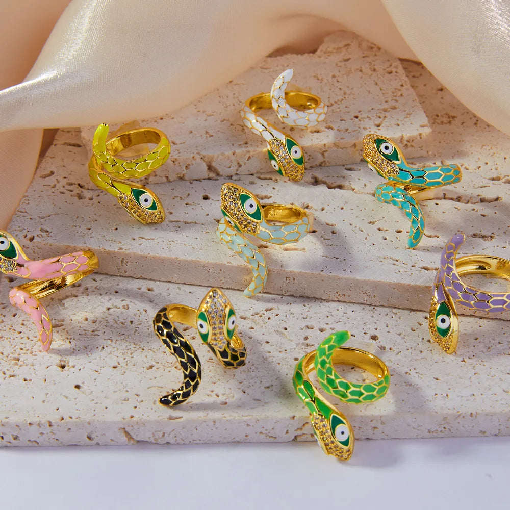 Copper 18K Gold Plated Enamel Plating Snake Open Rings