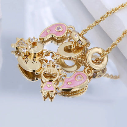 Copper 18K Gold Plated Epoxy Plating Inlaid Zircon Heart Shape Wings Zircon Pendant Necklace