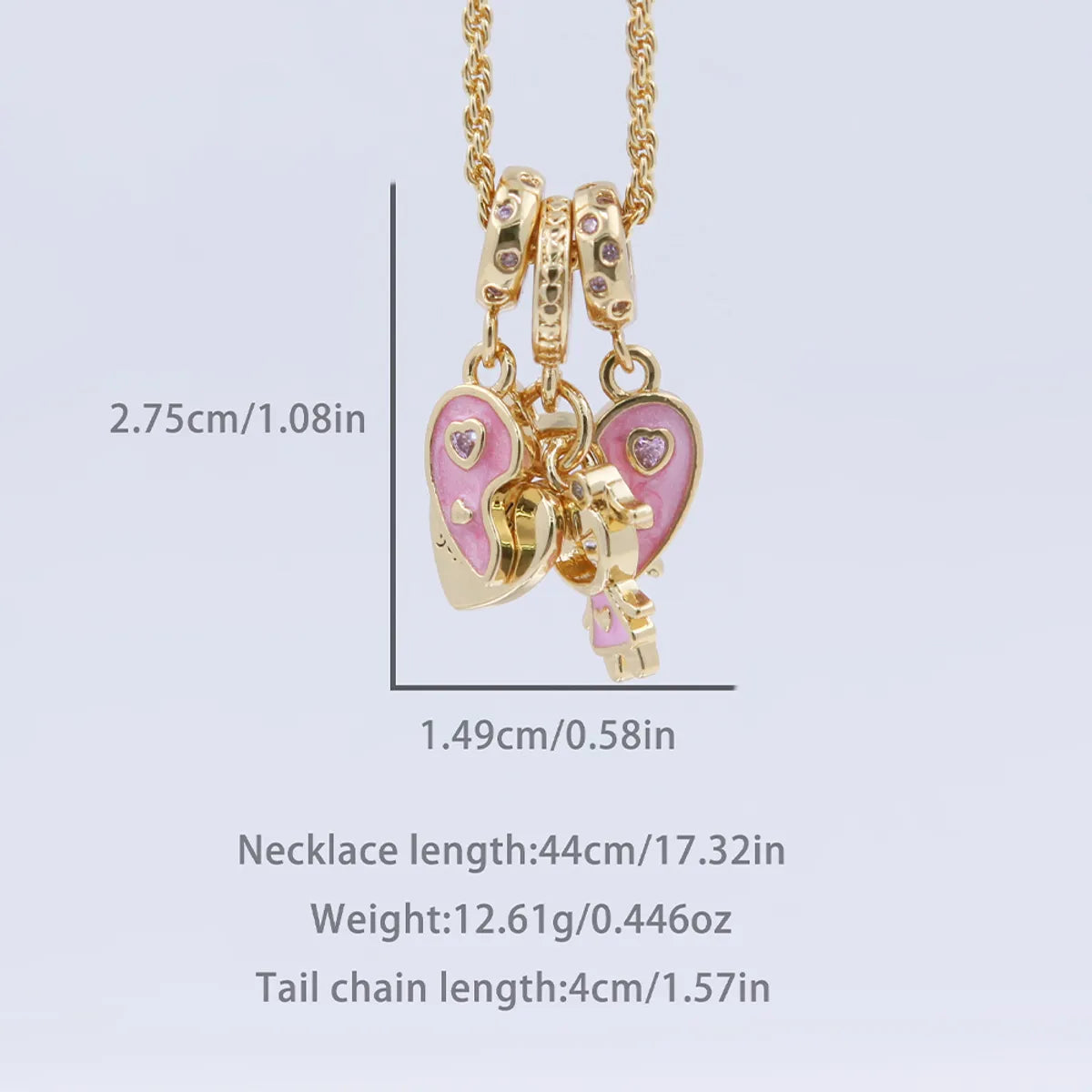 Copper 18K Gold Plated Epoxy Plating Inlaid Zircon Heart Shape Wings Zircon Pendant Necklace