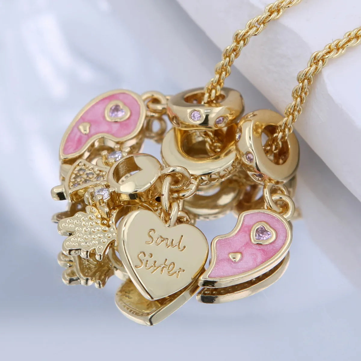 Copper 18K Gold Plated Epoxy Plating Inlaid Zircon Heart Shape Wings Zircon Pendant Necklace